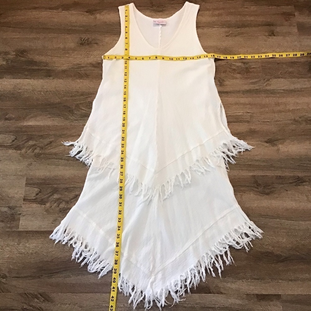 Vtg Jennifer McNeill Dress Size S Natural White Textured 100% Cotton Fringe Boho - Picture 9 of 9